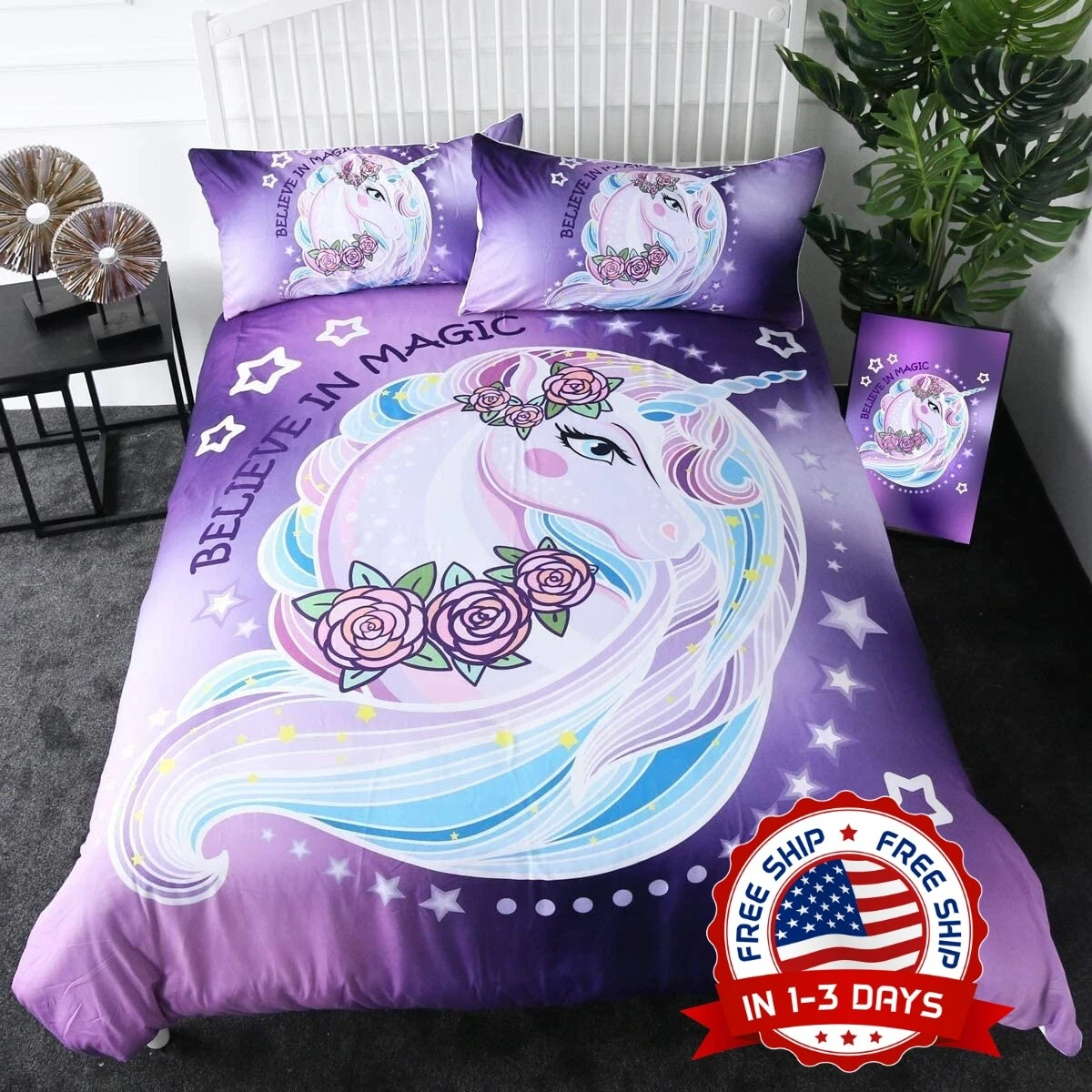 Unicornio Ropa De Cama Edredones Almohadas Cobijas 3 Set Para Twin Size eBay