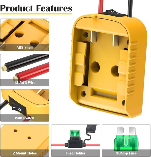 for Power Wheel Adapter for Dewalt with Fuse 12AWG Connector For Ride On Truck - Picture 4 of 8