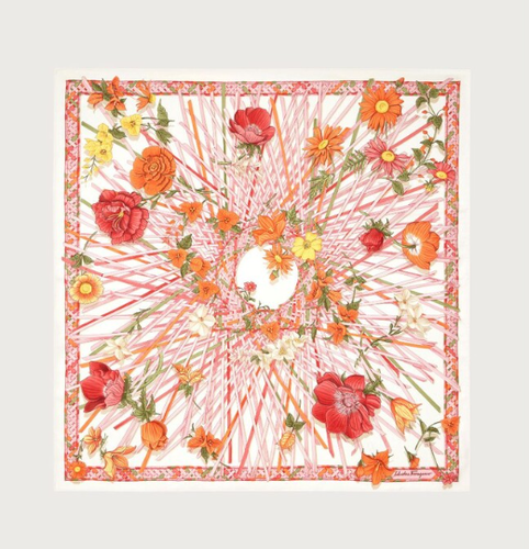 NEW W TAGS Salvatore Ferragamo Multicolor Vimini Print Silk Foulard Scarf