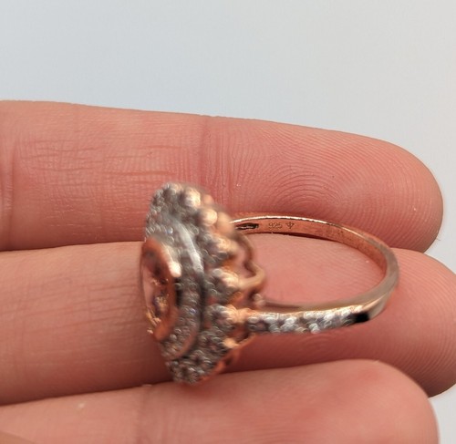 Sterling Silver 925 Rose Gold Plated Teardrop Pear Double Halo Ring Size 6 - 第 10/13 張圖片