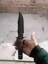 CUSTOM HANDMADE D2 STEEL HUNTING BOWIE KNIFE W/STACKED LEATHER HANDLE & SHEATH