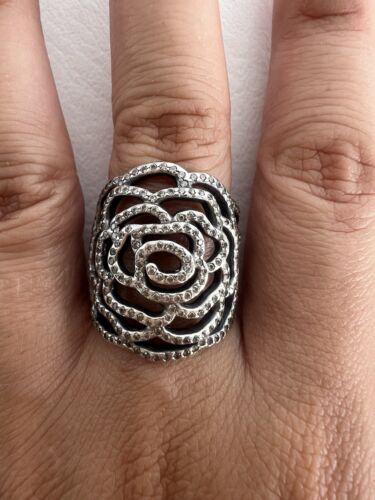 Pandora Diamond Rose Ale 54 925 Sterling Silver Ring Size 6.5
