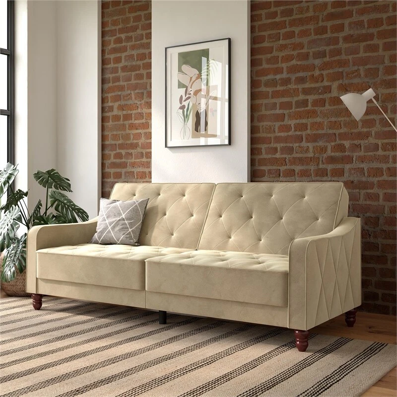 Novogratz Vintage Tufted Split Back Futon in Taupe Velvet eBay