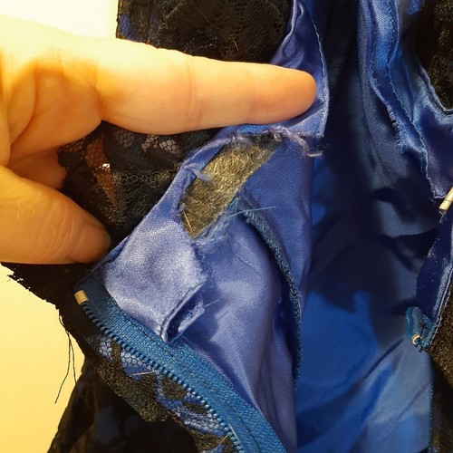 Vtg 7 GUNNE SAX Jessica McClintock Lace Prom Dress Party Gown Blue/Black DAMAGED - Picture 10 of 13