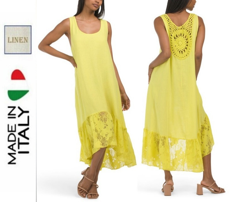 CRISTINA VERGANI Linen-Cotton Blend Hi-Lo Maxi Dress in
