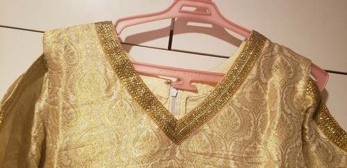 Pakistanischer/indischer goldener Jamawar und Netzanzug für Damen mit Kalidar Palazzohose - Bild 7 von 12