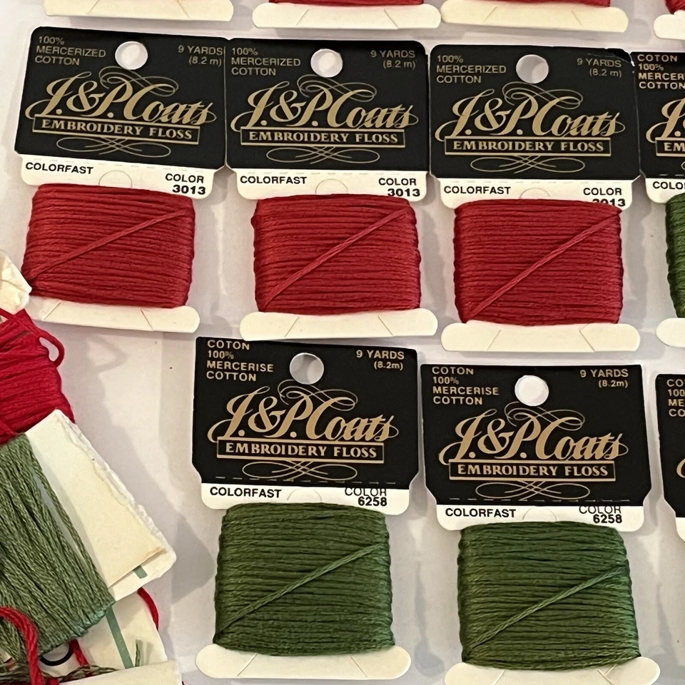 Vtg J & P Coats Embroidery Floss Lot 16 New Unused XStitch Green Red 3013 6258 - Image 4 of 4