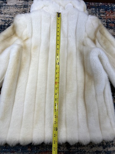 Vtg Jordache Fur Coat Lined Womens Sz 9/10 USA Made White Ivory Hooded - Picture 13 of 17