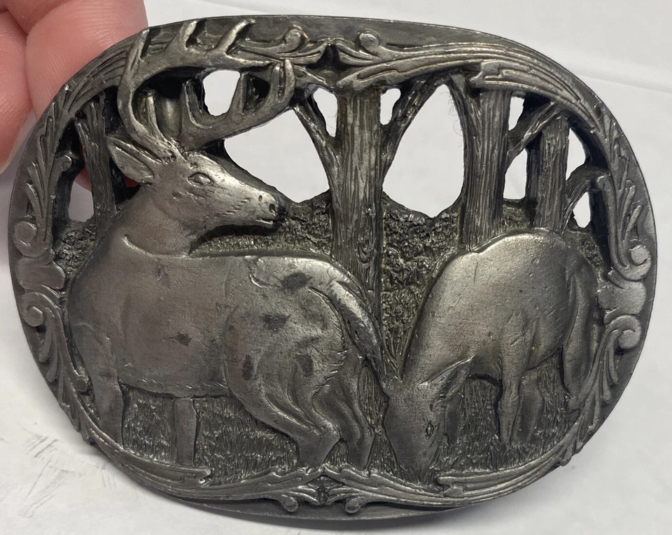 Hebilla de cinturón vintage para hombre 1990 C+J INC. Tema ciervo ¡Bonito! Made un USA  Foto 2 de 4