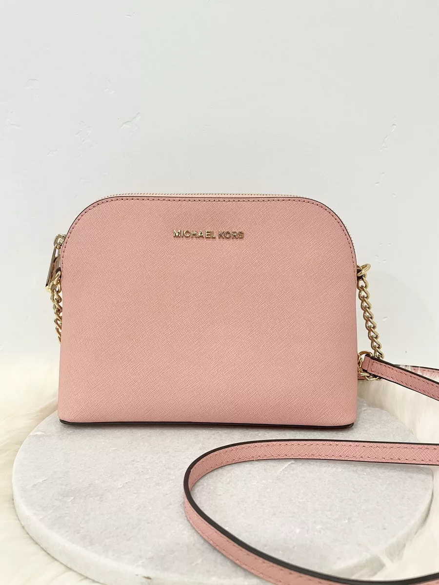 Powder Pink Saffiano And Leather Wallet With Shoulder Strap