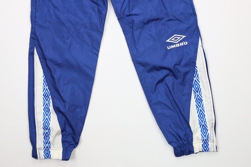 NOS Vtg 90s Umbro Boys Medium Soccer Spell Out Lined Nylon Joggers Pants Blue - Picture 4 of 12