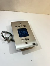 Single Gang Faceplate with Wave to Open Text and Hand Logo Satin Stainless Steel