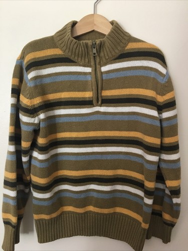 Gymboree Boys S Striped Sweater 5 6 Wilderness Club Yellow Blue Brown Half Zip - Picture 1 of 5