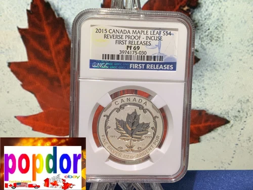 2015 🇨🇦 Canada Maple Leaf $4 Fine Silver Incuse Reverse Proof 1/2 OZ NGC PF 69