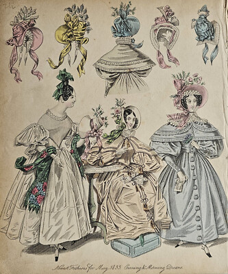 Newest Fashions for May 1833 Evening & Morning Dresses - Antique Print