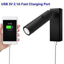 Image of 3W LED Wall Mount Adjustable Light Fixture Reading Lamp USB Charging Port Switch