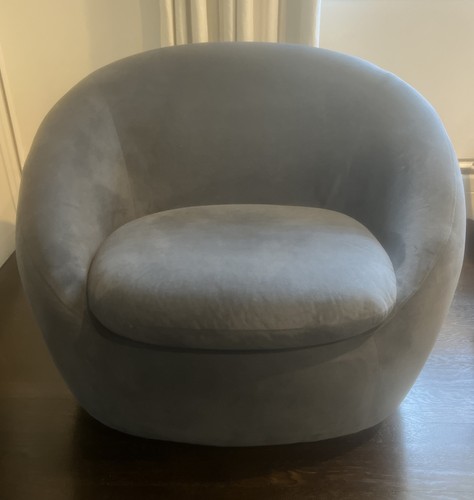 West Elm Cozy Swivel Chair Custom Color Ink Blue Performance Velvet Stylish Chic - Picture 5 of 13