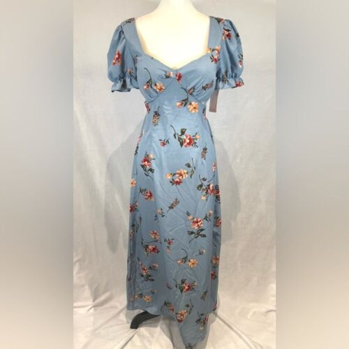 Inspired Hearts light blue milkmaid style backless floral maxi dress medium NWT