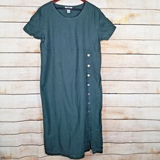 Vintage 80s Original TY Wear Womens XL Dress Pockets Linen Blend Modest Button