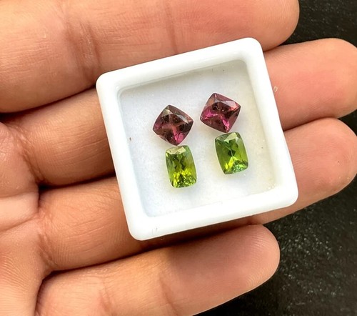 4.90 carats tourmaline match pair , green and pink tourmaline square & princess - Picture 4 of 6