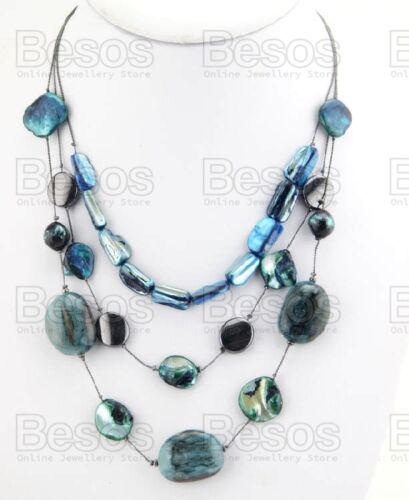 UK GIFT THREE LAYERS shell bead NECKLACE boho AQUA green blue turquoise summer - Picture 5 of 6
