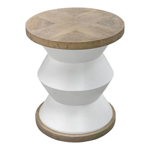 Uttermost Spool Geometric Wood Side Table with Light Honey Stain in Matte White - Picture 1 of 4