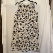 J. Jill Love Linen Small Shift Dress 100% Linen Sleeveless Gray Yellow Floral