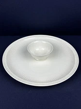 Mikasa Italian Countryside Stoneware Chip & Dip Set Cream Ribbed Embossed Scroll