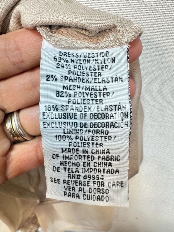 Vestido de Noche R&M Richards Cuentas Encaje Talla 14 Beige Floral Sin Mangas Formal Foto 3 de 4