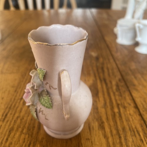 Vintage Arnart Japan Bisque Vase with Raised Roses and Dual Handles 4.5” Purple - Picture 4 of 6