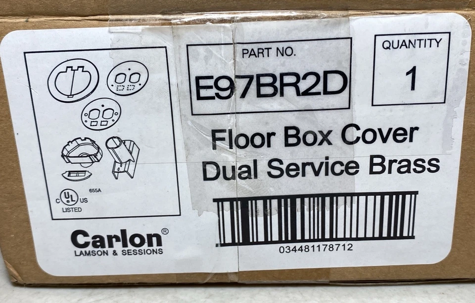 Caja de piso de latón Carlon E97BR2D receptáculos dúplex y dos puertos de datos Foto 3 de 4