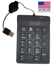 USB 18-Key NUMBER PAD Portable Travel Slim Keyboard w/ Retractable USB Cable