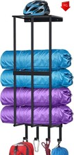 Wall-mounted storage rack, floating shelf, 4 hooks, matte black
