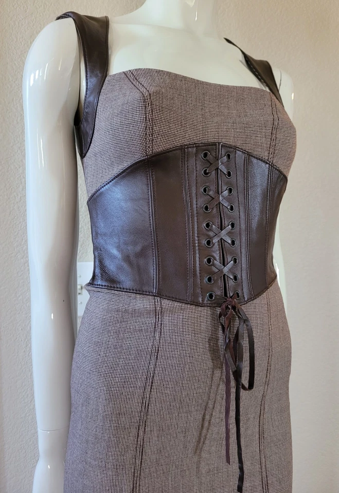 Vestido corsé de cuero Bebe de colección Y2k talla 00 marrón sexy negocios spandex lana icónico Foto 4 de 4