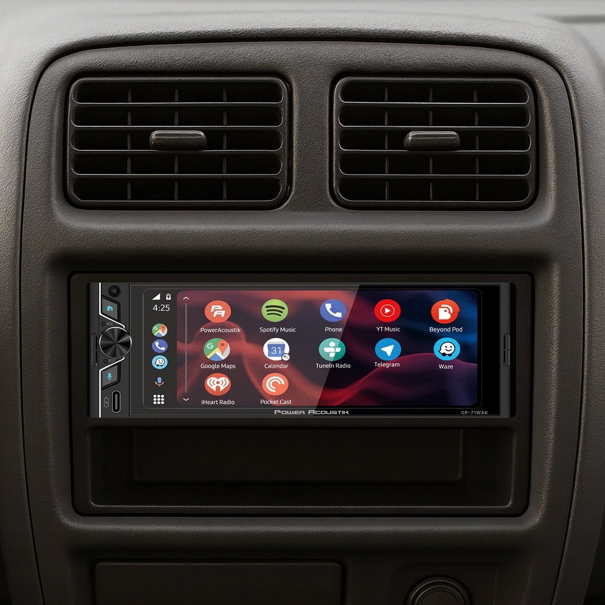 Power Acoustik Car Stereo, Single DIN, 6.5-Inch Color Touchscreen