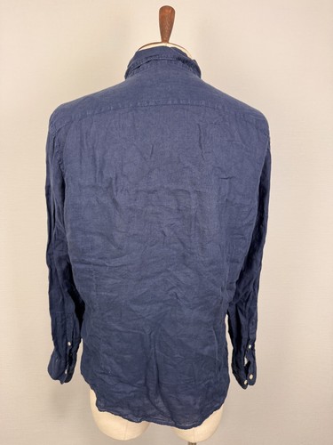 HACKETT LONDON Blue Slim Fit 100% Linen Long Sleeve Button Down Shirt Sz L - Picture 13 of 23