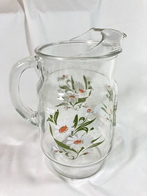 Vintage Clear Libby Glass Daisy Pitcher w/ Ice Lip
