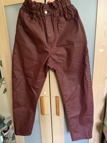 Zara coated paperbag jeans burgundy maroon Costa Rica EU36 UK8
