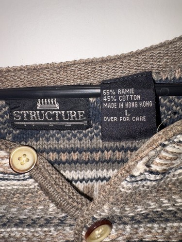 Structure Men's Knit Henley Sweater Large Long Sleeve Aztec Pattern - Picture 3 of 6