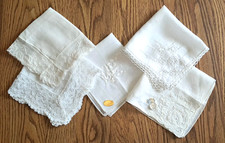 5 VINTAGE WHITE HANKIES HANDKERCHIEF LACEY 2 UNUSED WEDDING PARTY GIFTS