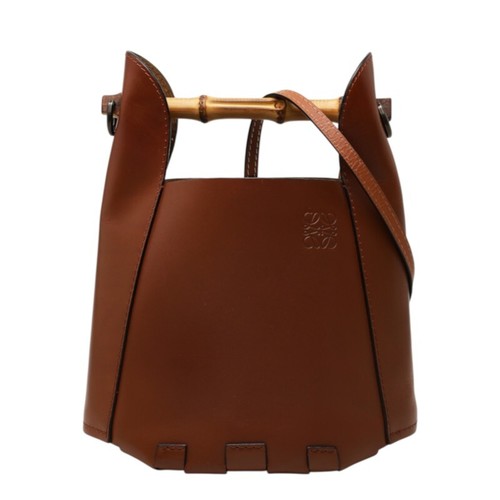 LOEWE Anagram Bamboo Bucket Bag 2WAY Handbag Shoulder Bag Leather Brown Women's