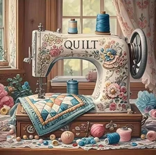 Accompany Wind Sewing Machine Diamond Art 14x14 inches, sewing machine 