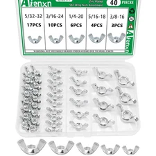 40PCS SAE Wing Nuts Assortment Kit, 5 5/32" -3/8" (40PCS), Silver 