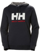 HELLY HANSEN Women  s Navy Blue Embroidered Pullover Hoodie Size L White Logo NWT