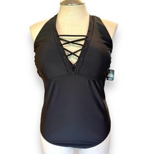 New Torrid 3 (3X 22/24) Black Lace Up Busty Padded One Piece Wireless Swimsuit
