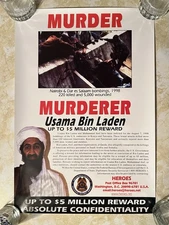 OFFICIAL OSAMA BIN LADEN FBI WANTED REWARD POSTER 1998 NAIROBI BOMBING 16x22 in