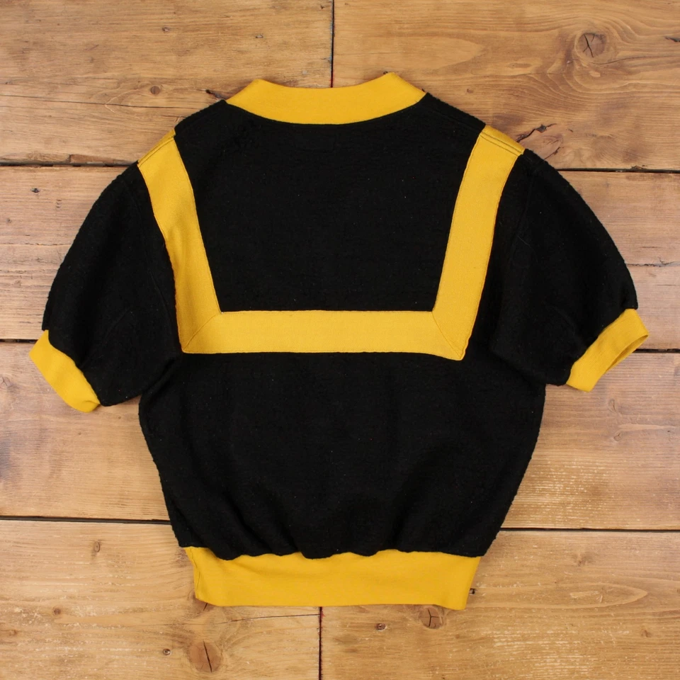 Sudadera polar Rawlings vintage bloque de color L años 60 cuello en V para mujer amarilla Foto 2 de 4