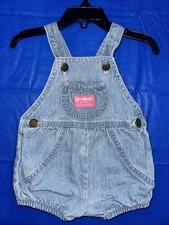 Vintage OshKosh B'gosh Denim Overalls Romper Baby Toddler Girl 12 Months #293