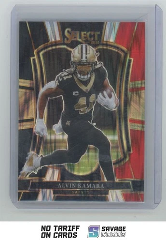 2025 Panini Select Black &amp; Red Shock Prizm Alvin Kamara #140 New Orleans Saints