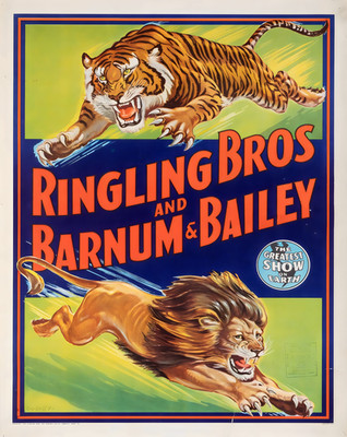 Vintage-Zirkusposter mit Tiger und Löwe   Wandbild  ...